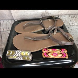 Sseko brown leather T-strap sandals with accents,8